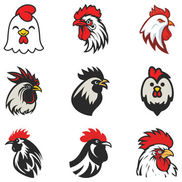 Set of chicken face vector logo elements, vector, icon, illustration, flower, nature, symbol, design, set, cartoon, animal, tattoo, floral, logo, element, pattern, art, bird, sign, silhouette, draw