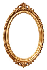 Antique round oval gold picture frame, isolated on a transparent background. Design element, mock up