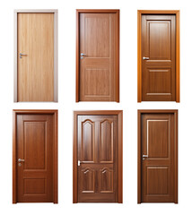 Set of a modern wooden doors with a platband, isolated on a transparent background