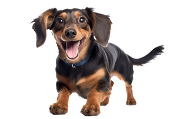 Close up of a cute happy playful dachshund  dog, isolated on a transparent background