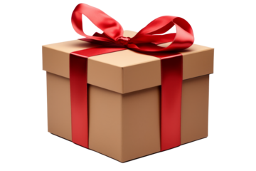 A Gift box with red ribbon, isolated on a transparent background