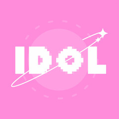 Pixel Bold IDOL Typography with Orbit Planet on Pink Background, Logo Template Illustration