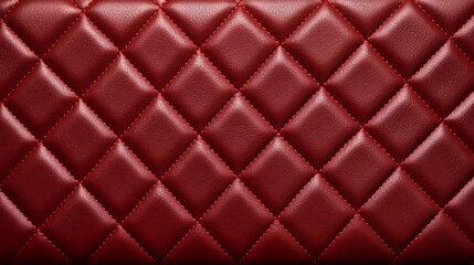 Naklejka premium A red leather upholstery. Close-up texture of genuine leather with red rhombic stitching. Luxury background, texture
