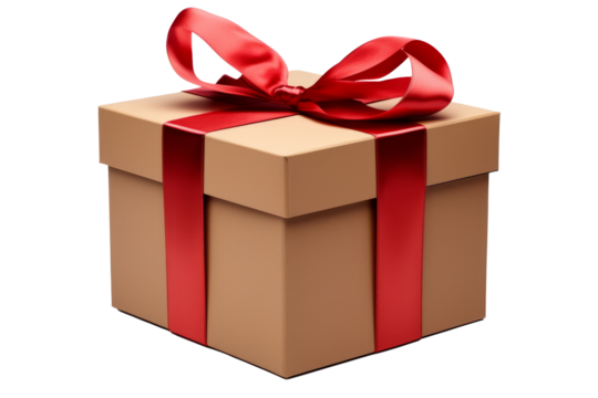 A Gift box with red ribbon, isolated on a transparent background