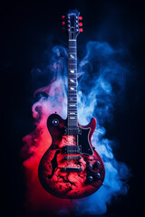 Captivating Illustration of a Black Guitar Engulfed in Fiery Passion