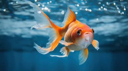 Fotobehang gold fish in blue water © Nataliya