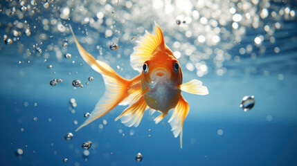 gold fish in blue water