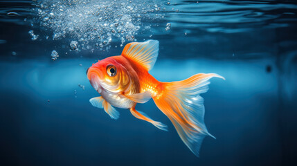 gold fish in blue water