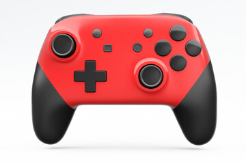 Realistic red video game joystick or gamepad on white background