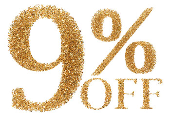 9 percent off sale discount gold glitter number