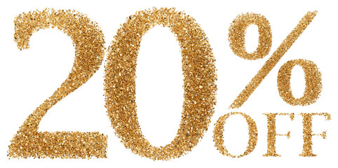 20 percent off sale discount gold glitter number