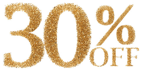 30 percent off sale discount gold glitter number
