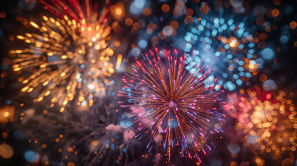 Colorful summer fireworks, vibrant.