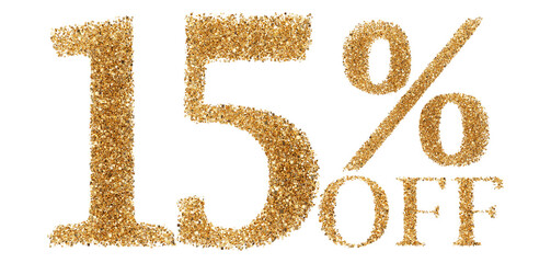 15 percent off sale discount gold glitter number