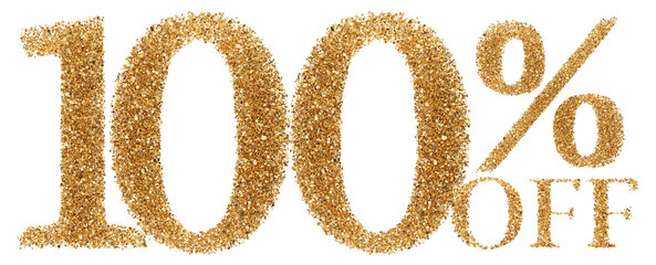 100 percent off sale discount gold glitter number