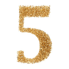 5 number gold glitter render