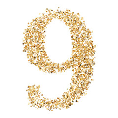 9 number gold glitter render