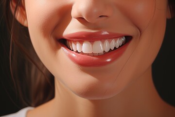 Fototapeta premium closeup of a healthy smile with perfect white teeth of a young woman in sunny day