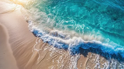 Foto op Canvas Aerial view of a tropical beach with clear turquoise water gently washing onto white sand © mashimara