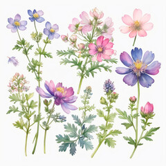 Fototapeta na wymiar set of watercolor painted flowers