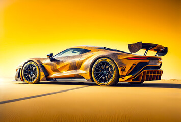 a sports car with a sand and desert-themed wrap