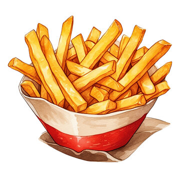 delicious french fries clipart watercolor illustration with transparent background