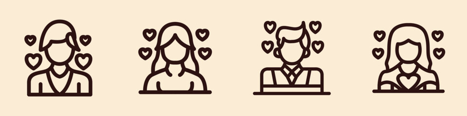 Male and Female Couples Valentine Day Monoline Icon Set Symbol Design illustration vector Emblem