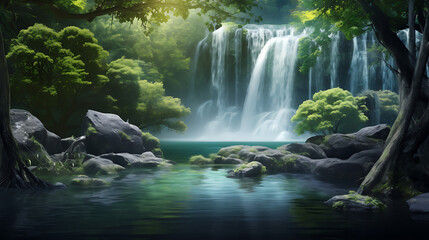 Fototapeta na wymiar Enchanted Waterfall Oasis