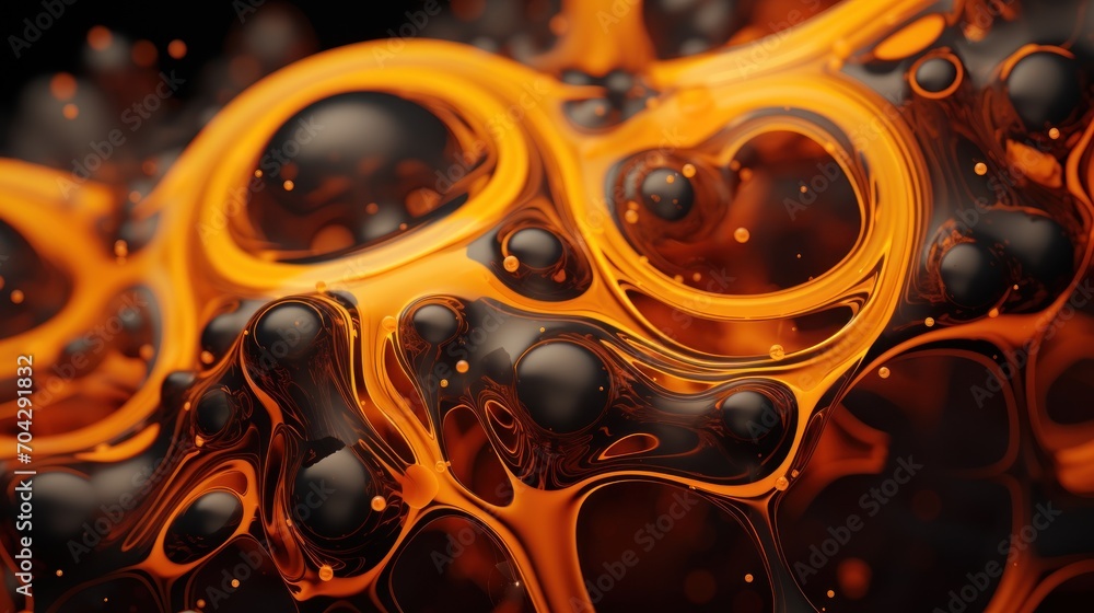 Poster a close up of an orange and black background with a lot of bubbles on the bottom of the image and a 