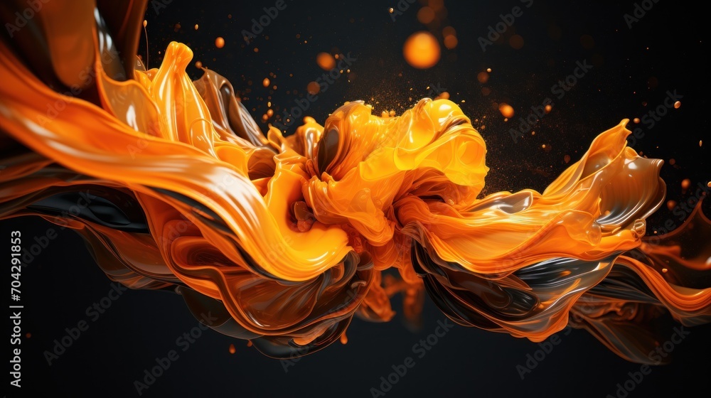 Aufkleber an abstract orange and black background with a large flower in the middle of the image, with a black