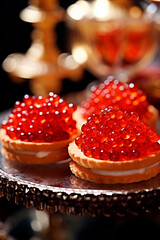 Tartlets with caviar on a plate. Selective focus.