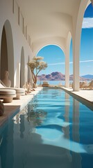 Obraz premium Modern villa with infinity pool overlooking the ocean