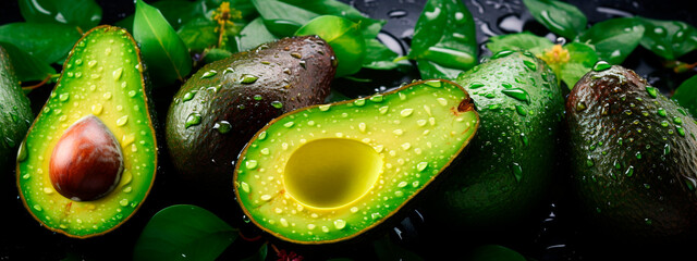Wet avocado fruit texture. Selective focus.