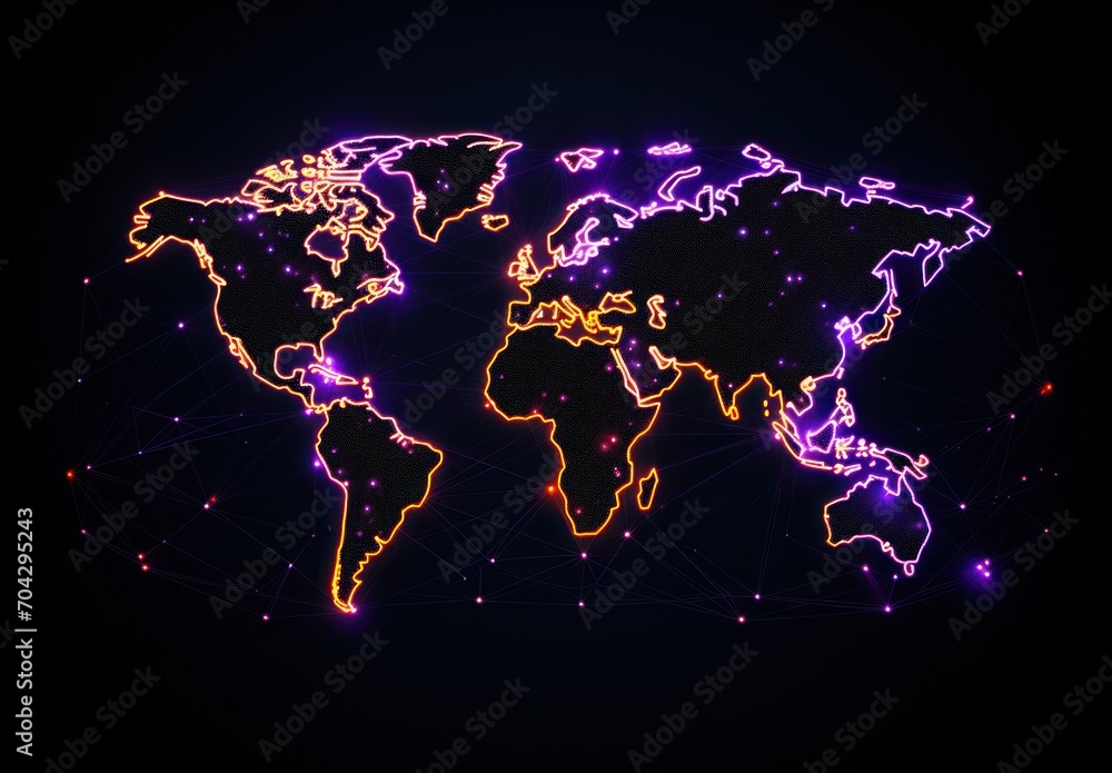 Poster a map of the world with a lot of lights in the middle of the map and a lot of dots in the middle of 