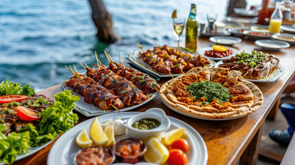 mezze in a restaurant at the beach 