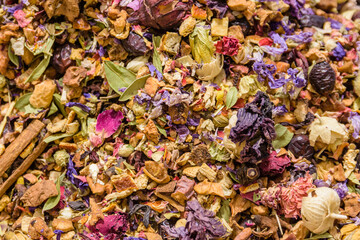 Dried leaves of herbal tea at the turkish bazaar