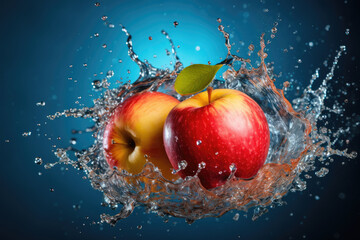Apple falling in water with splashes