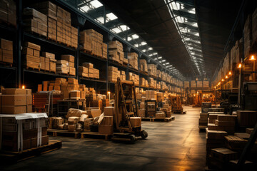 Indoor warehouse storage with shelves, logistics center