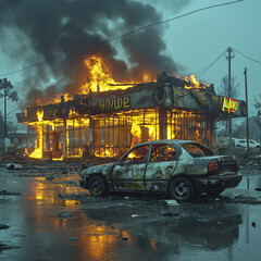 Fire on Fuel station. 