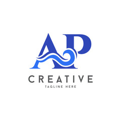 Abstract Aqua wave letter AP logo