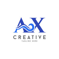 Abstract Aqua wave letter AX logo