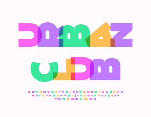 Vector colorful advertisement Urban Club. Creative Rotated Font. Bright Unique Alphabet Letters and Numbers.