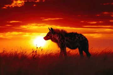 Poster A hyena against the backdrop of a vibrant sunset © Veniamin Kraskov