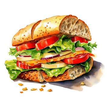 recommend clip art: delicious sandwich clipart watercolor illustration with transparent background