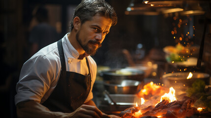 Fototapeta na wymiar Portrait of a male chef preparing food in a restaurant