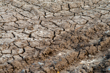 plastic polluted cracked earth background. Global warming, climate change and global warming concept. Environmental pollution