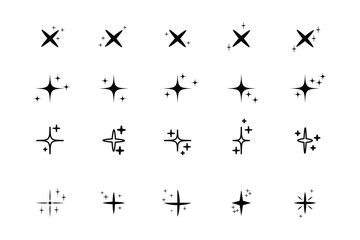 Star icons. Twinkling stars. Sparkles, shining burst. Christmas vector symbols isolated