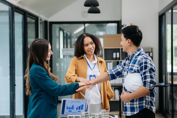 Discussion among businesspeople on the latest developments in solar cell panel technology and Solar Energy Environment city Concept...