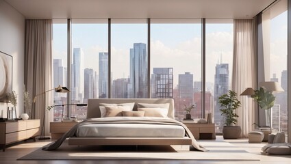 photo of the bedroom of the apartment in the style of minimalits made by AI generative