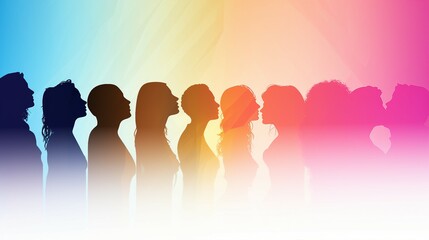 Silhouette Profile of Diverse Men and Women, Illustrating the Global Concept of Unity in Diversity, Teamwork, and Multicultural Harmony in a Connected World